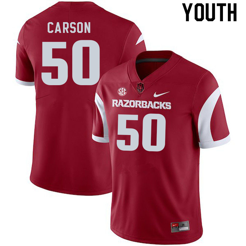 Youth #50 Cole Carson Arkansas Razorback College Football Jerseys Stitched Sale-Cardinal - Click Image to Close